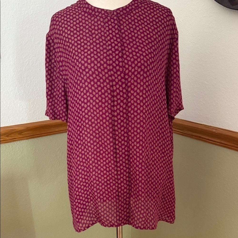 Linda Allard Ellen Tracy  Wine Silk Geometric Print Blouse 14